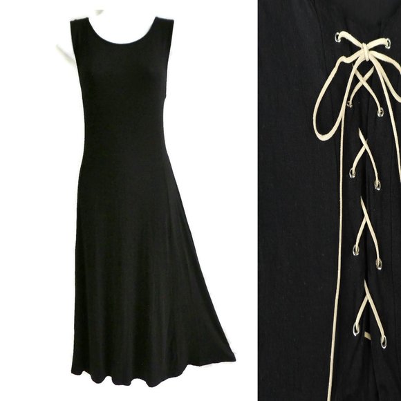 Carmen Marc Valvo Dresses & Skirts - Carmen Dress Maxi Black Tank Leather Lace Up Back